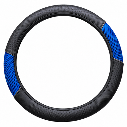 Universal Black Steering Wheel Cover with Red or Blue Mesh Grip – Soft Faux Leather Car Interior Accessory