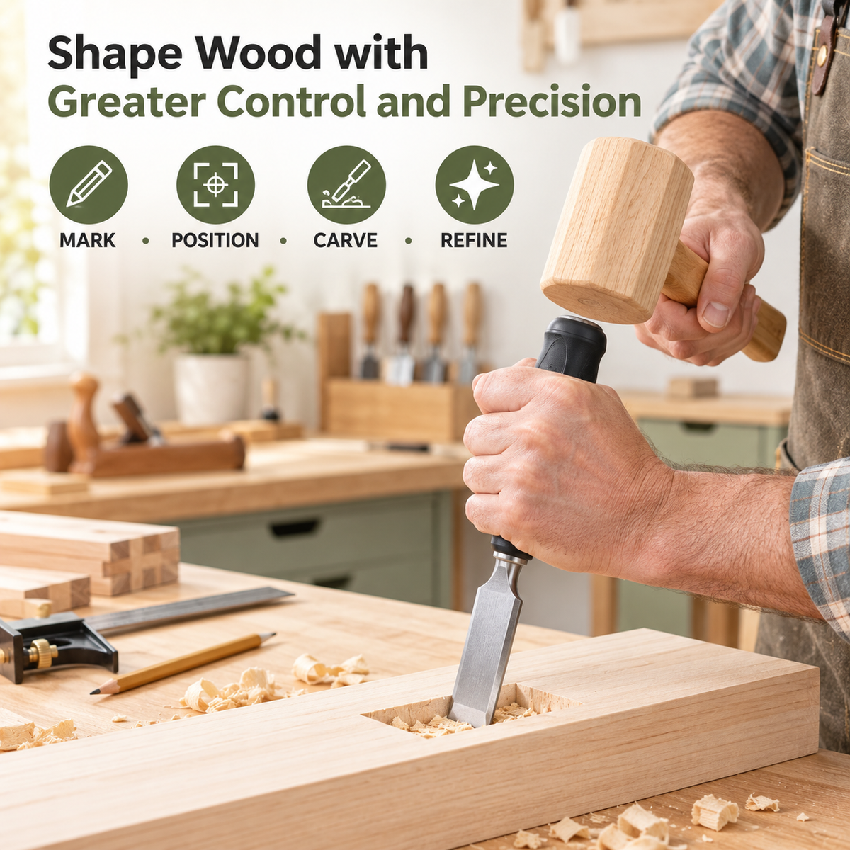 7Pc Wood Chisel Set / Sharpening Stone & Case