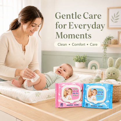 40 Unscented Sensitive Baby Wipes with Aloe Vera | Pink & Blue Packs