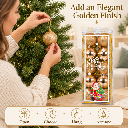 Gold Christmas Ball Ornaments Box Set – Glitter & Shiny Baubles