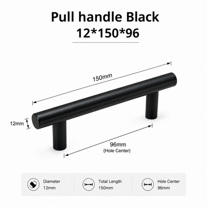 2-Piece 150mm Black T-Bar Cabinet Pull Handle Set – 96mm Centres
