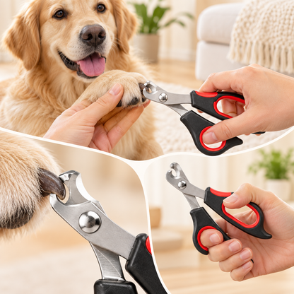 Stainless Steel Pet Nail Clipper with Black and Red Comfort-Grip Handles