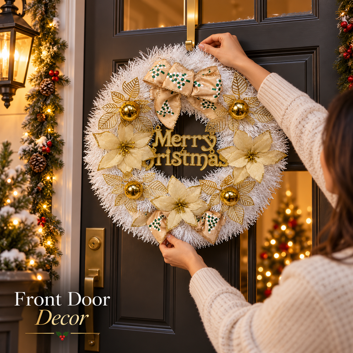 40cm White & Gold Christmas Wreath