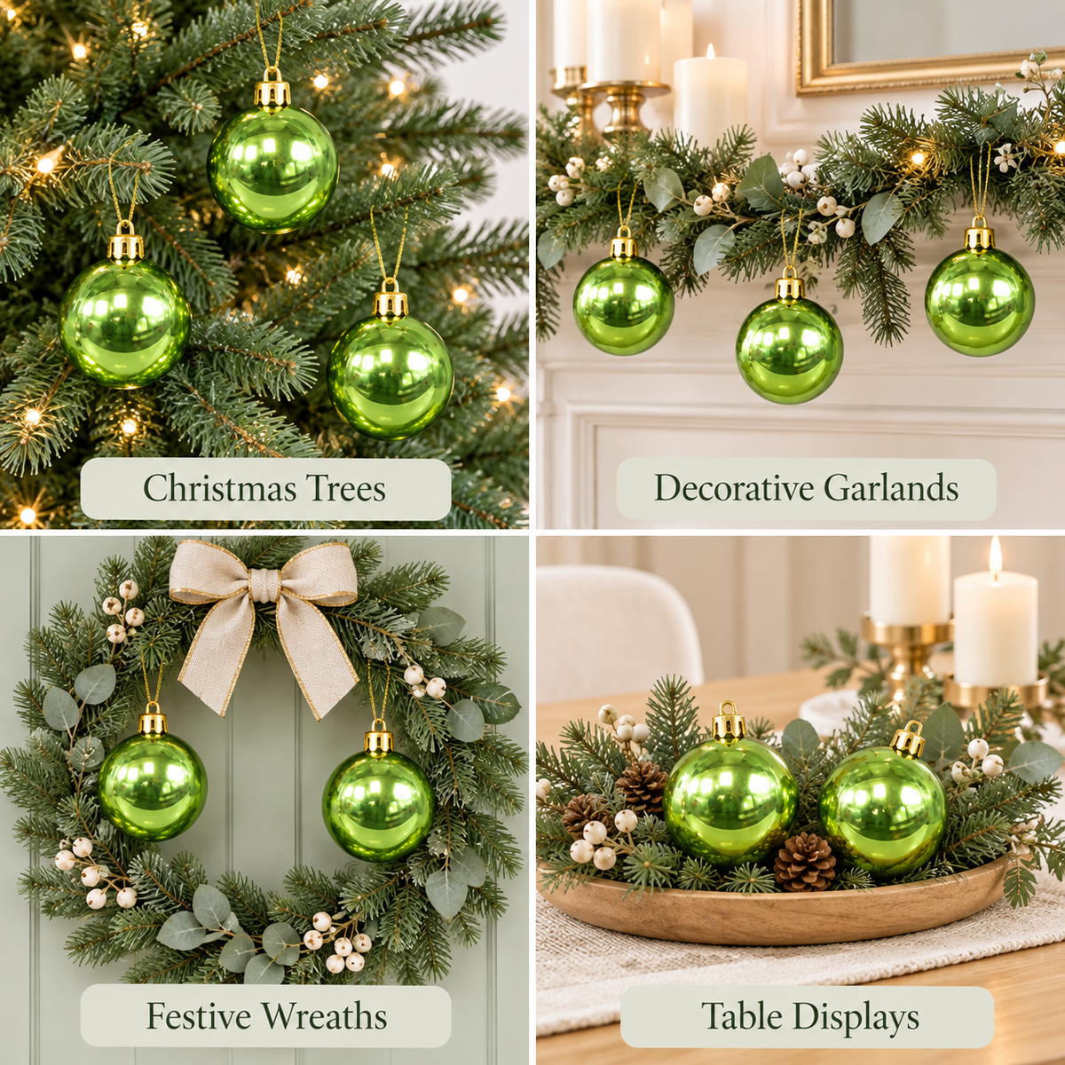 Green Christmas Ball Ornaments Set – Shiny Metallic Baubles