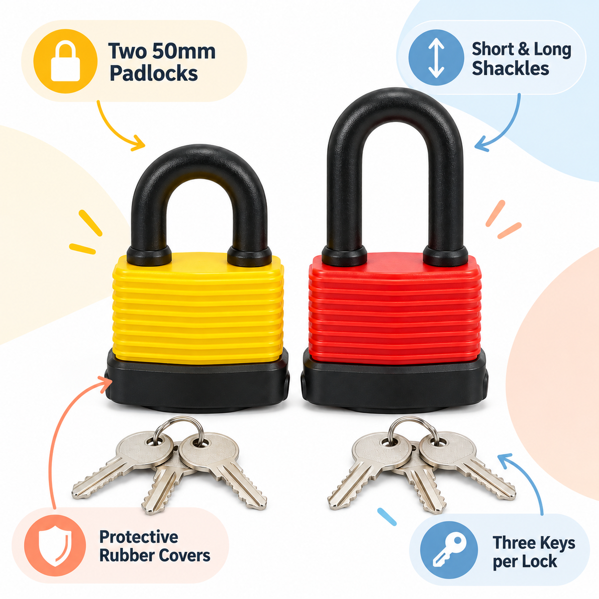 2-Piece 50mm Weatherproof Padlock Set