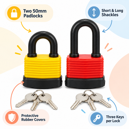 2-Piece 50mm Weatherproof Padlock Set