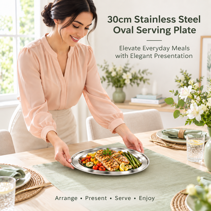 Stainless Steel Oval Serving Platter – 30cm Lightweight Plate