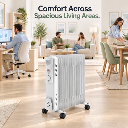 Single 2500W 11-Fin Oil-Filled Radiator Heater – White
