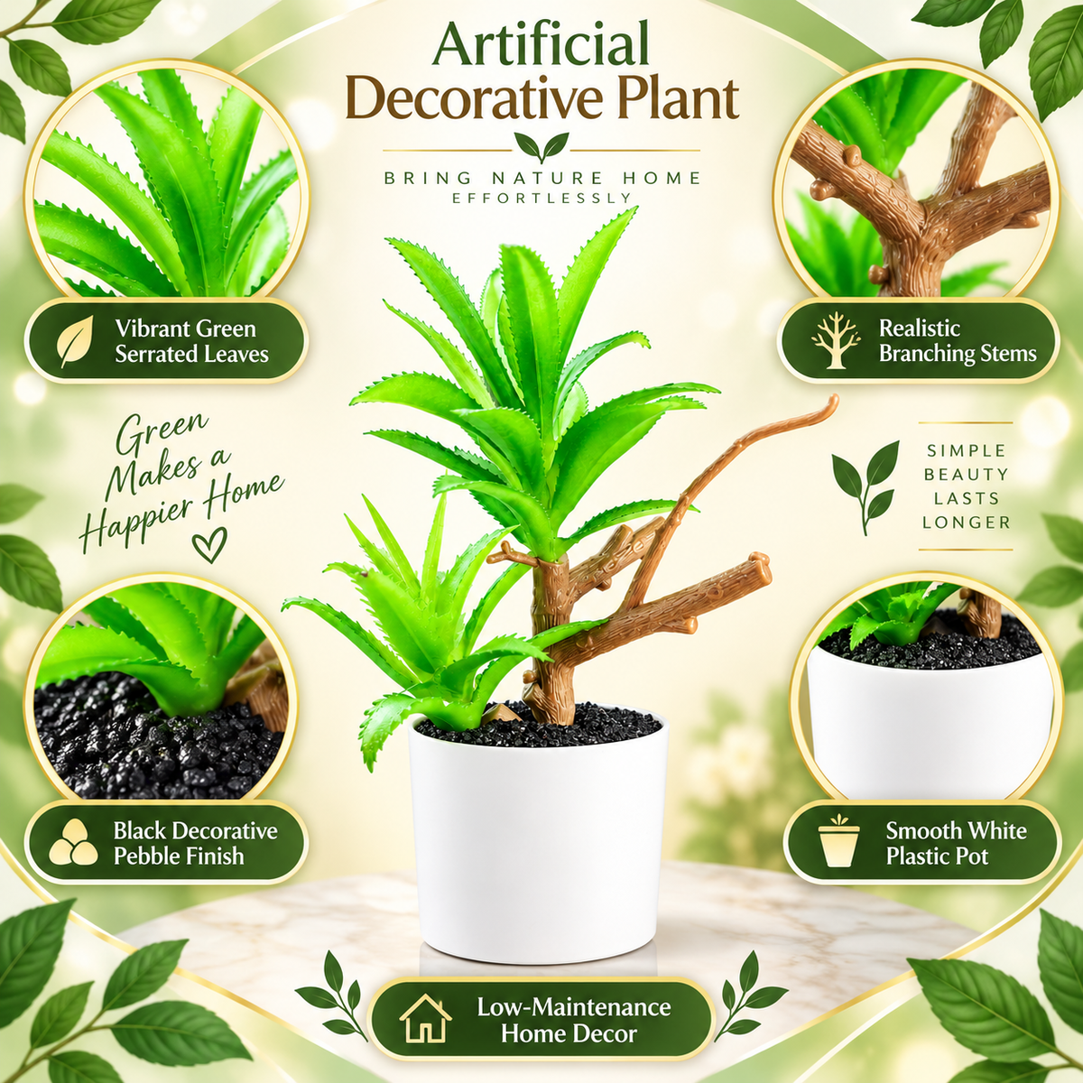 Artificial Succulent Plant in White Pot