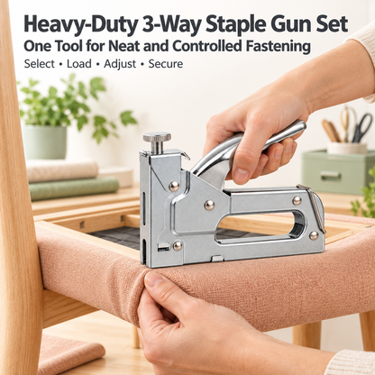 3-Way Staple Gun Kit with 1000pc Staples & Case