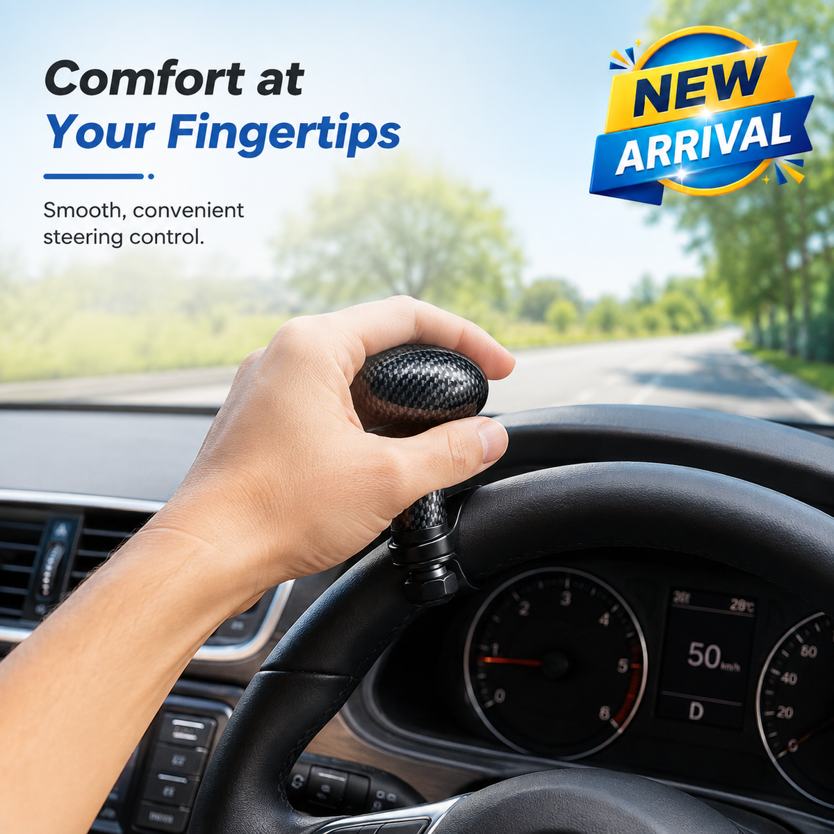 Universal Steering Wheel Spinner Knob – Carbon Fibre Style Driving Aid Handle for Cars & Vans