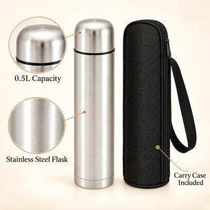 0.5L Stainless Steel Vacuum Flask with Carry Case