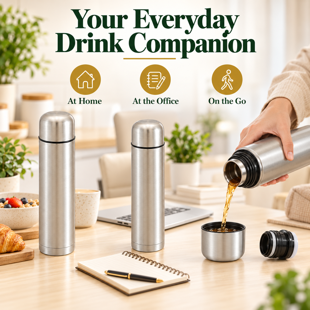 1L Stainless Steel Vacuum Flask Silver