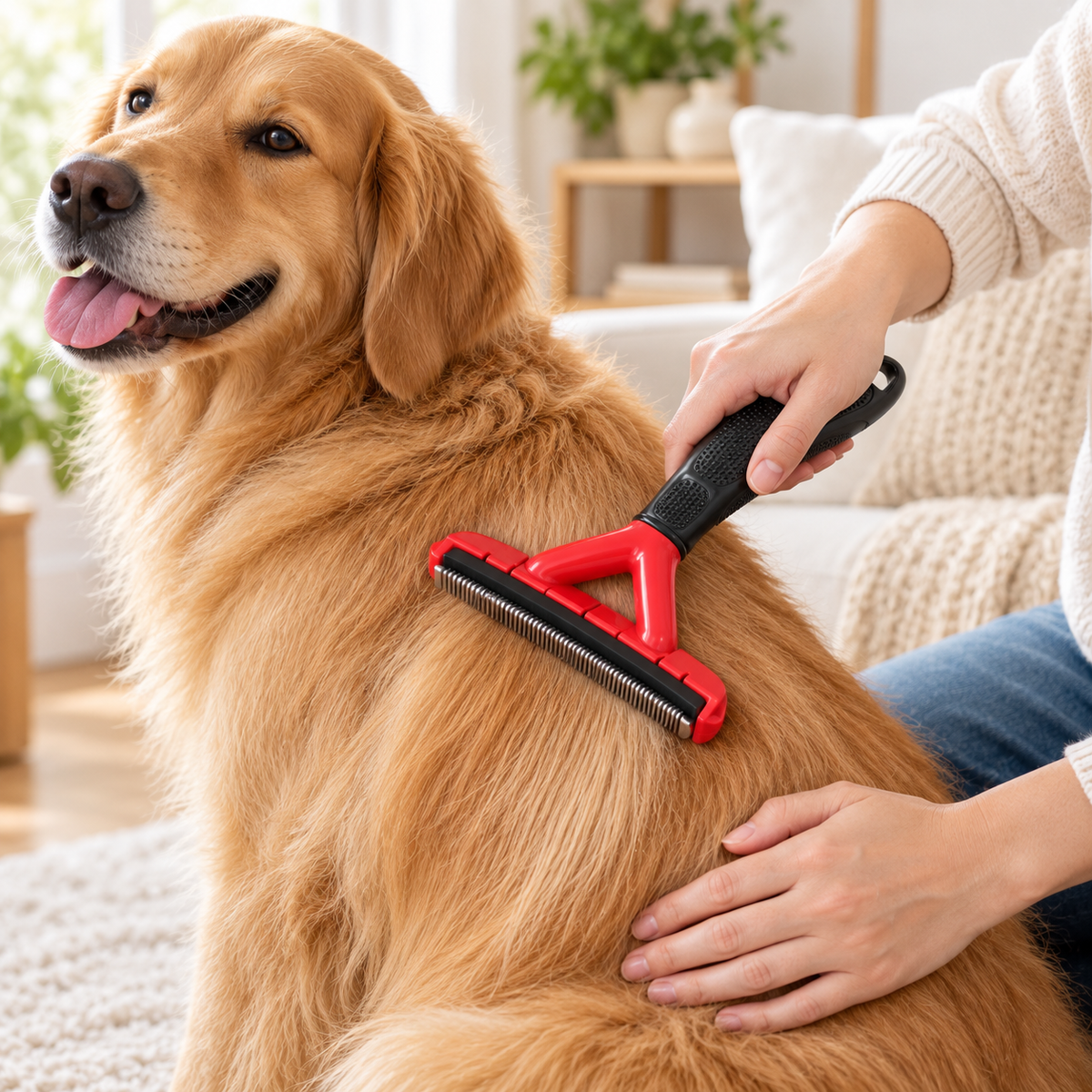 Pet Deshedding Tool  Edge, Release Button and Comfort-Grip Handle