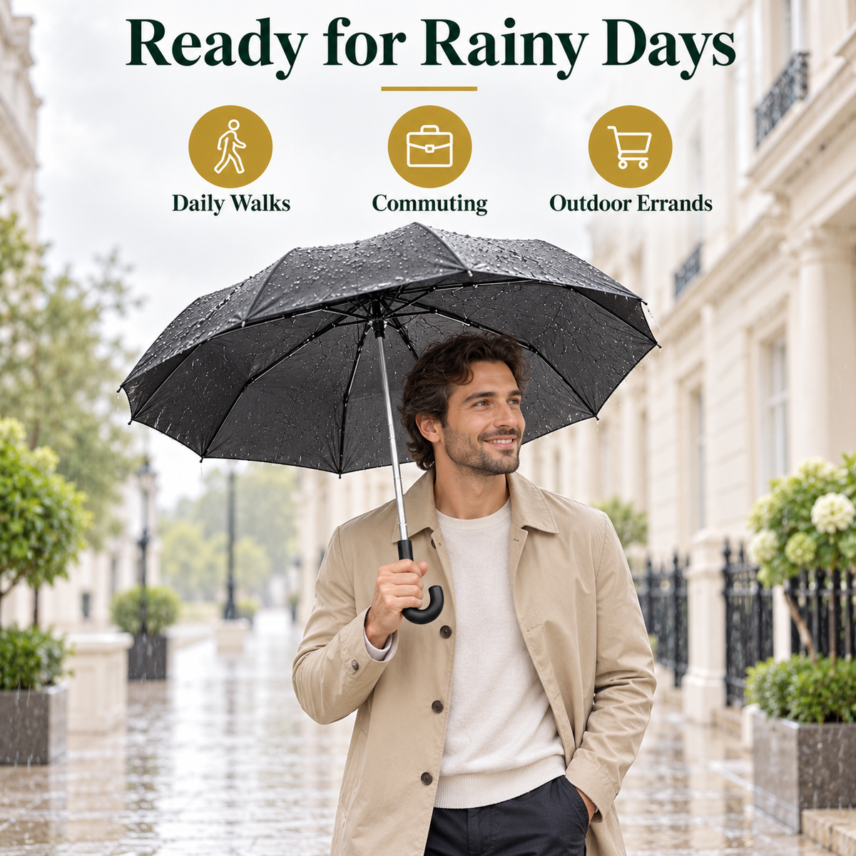 Black Mini Gents Umbrella with Crook Handle