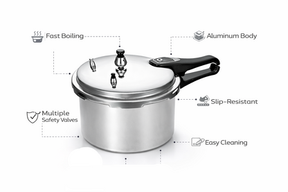 Heavy Duty Aluminium Pressure Cooker | Safety Valve | Self-Locking | 3L 5L 7L 9L 11L 13L Available