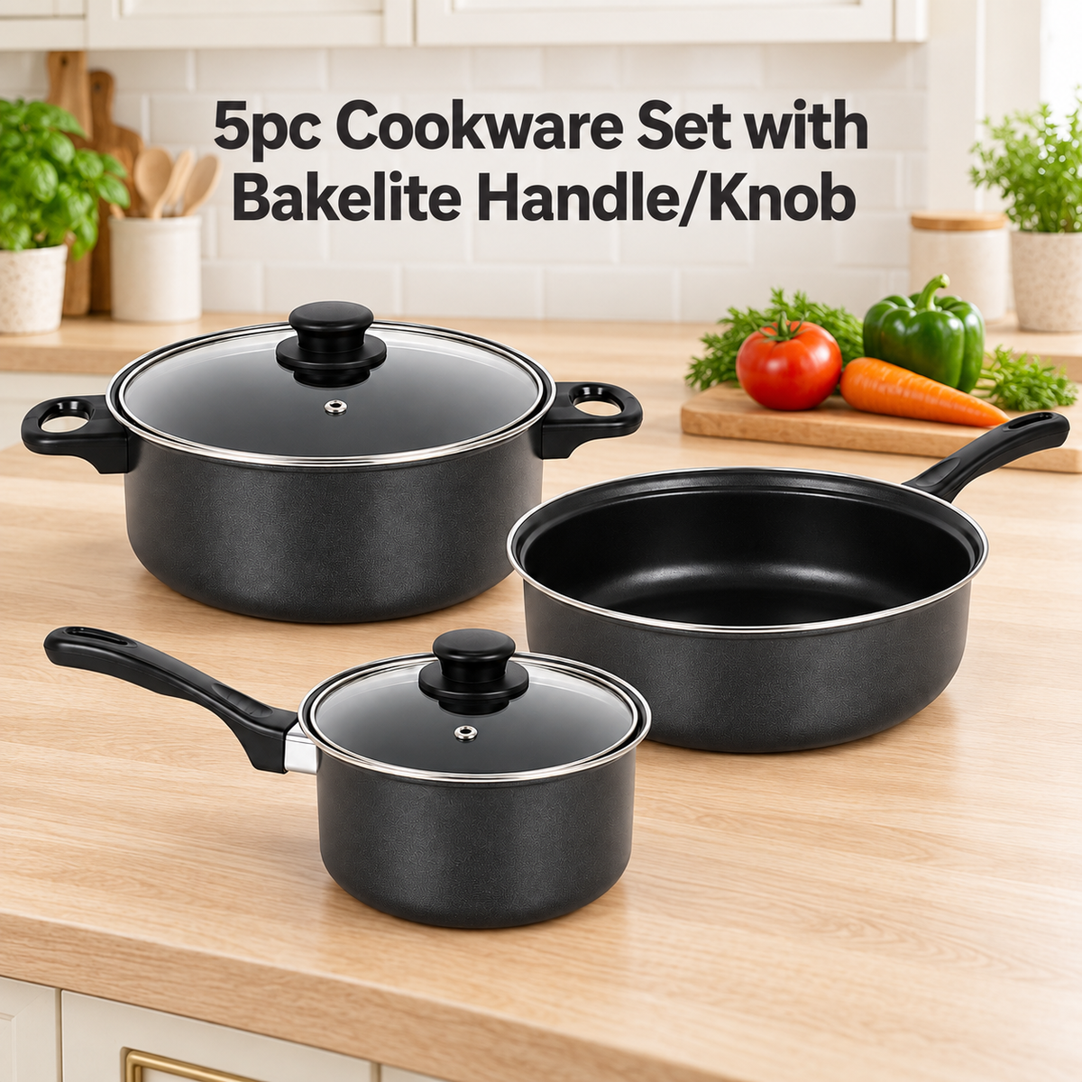 5-Piece Non-Stick Cookware Set with Glass Lids