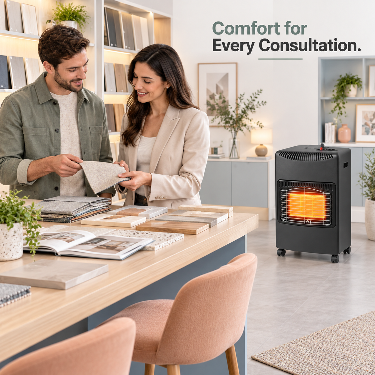 Single 4.2kW Portable Gas Heater with Hose & Regulator – Black