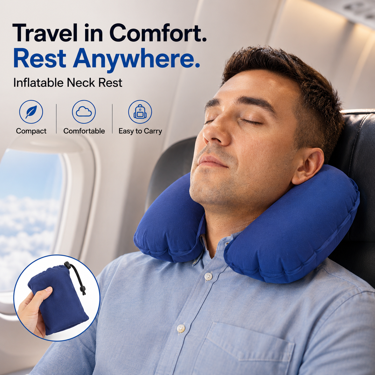 Inflatable Neck Rest – Travel Pillow with Safety Valve