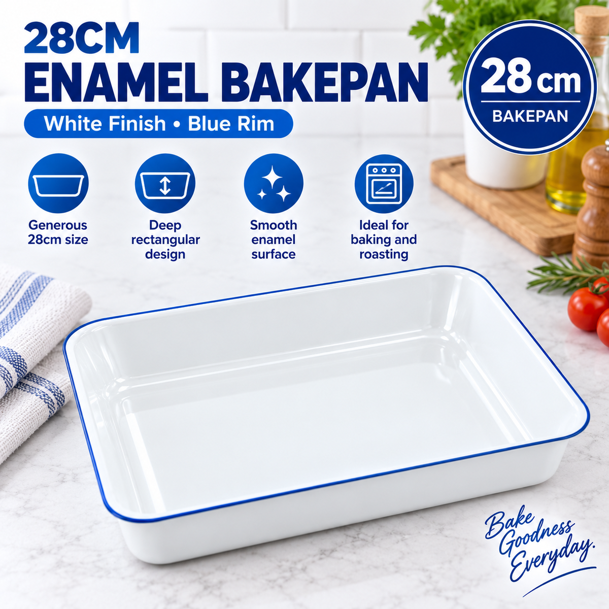 Enamel Bake Pan – 28cm Roasting & Baking Tray