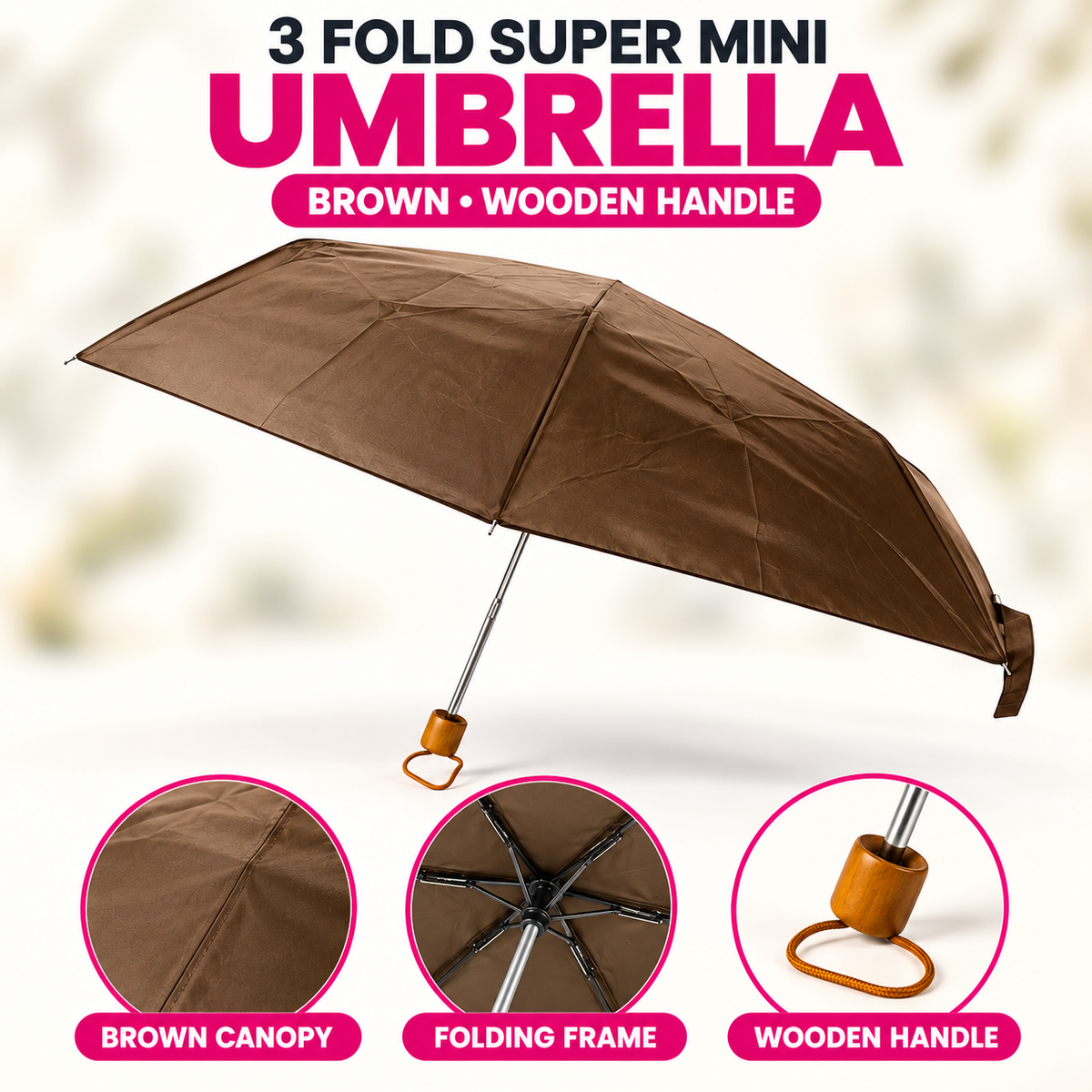 3 Fold Mini Umbrella Brown Blue Black Red