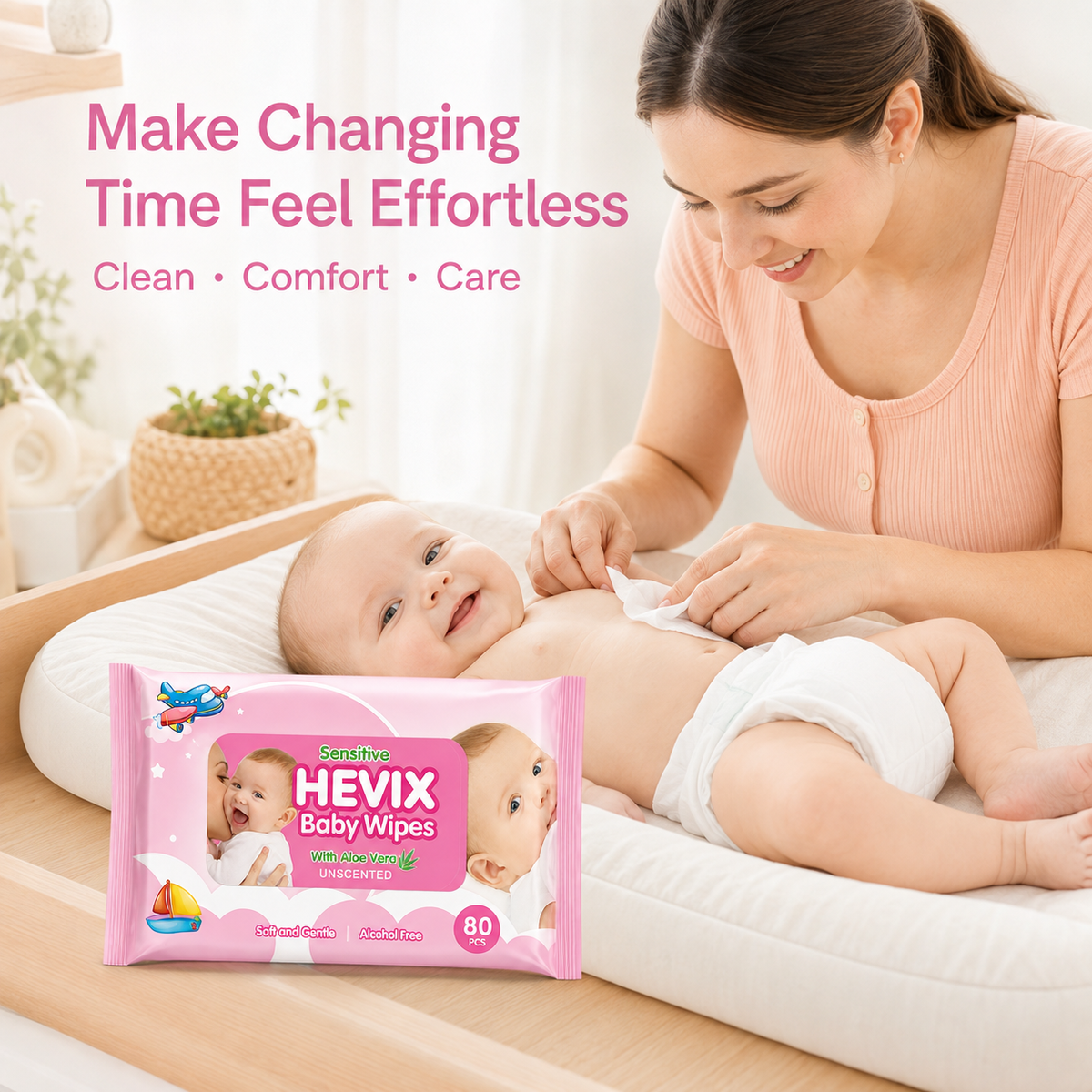 80 Unscented Sensitive Baby Wipes with Aloe Vera | Soft, Gentle & Alcohol-Free