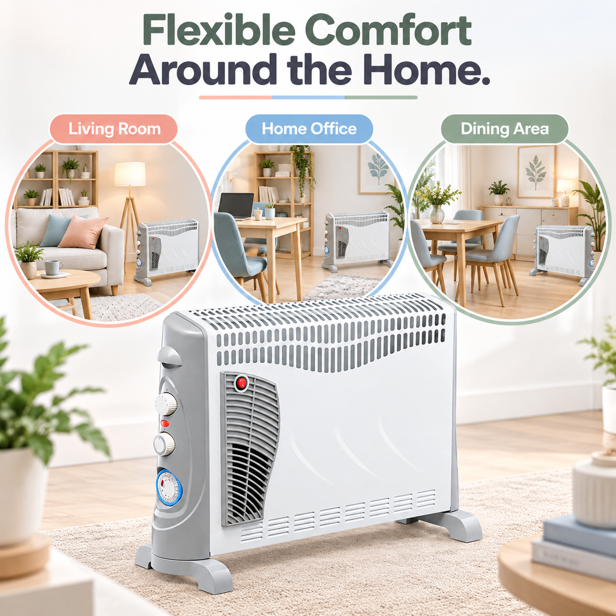 Single 2000W Convector Heater with Turbo Fan & Timer – White