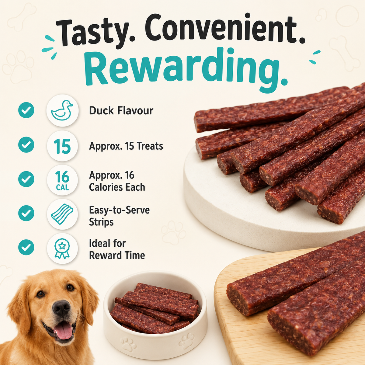 Duck Flavour Protein Strips Dog Treats – Approx. 15 Natural Chewy Treats