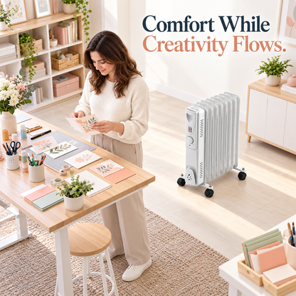 Single 1500W 7-Fin Oil-Filled Radiator Heater – White