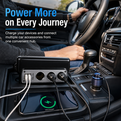 3-Way Car Socket with Dual USB
