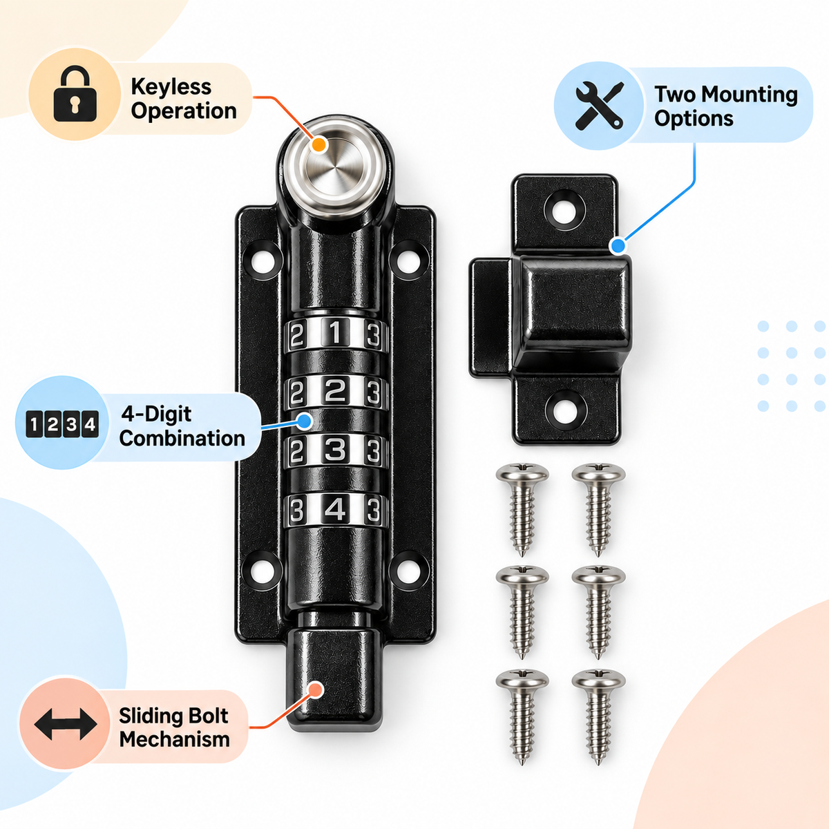 4-Digit Combination Slide Bolt Lock