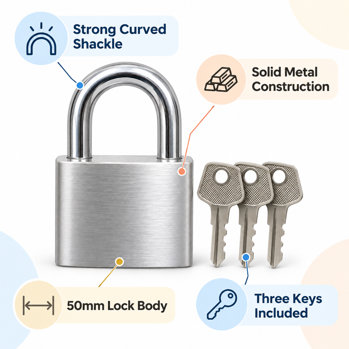50mm Keyed Padlock with 3 Keys
