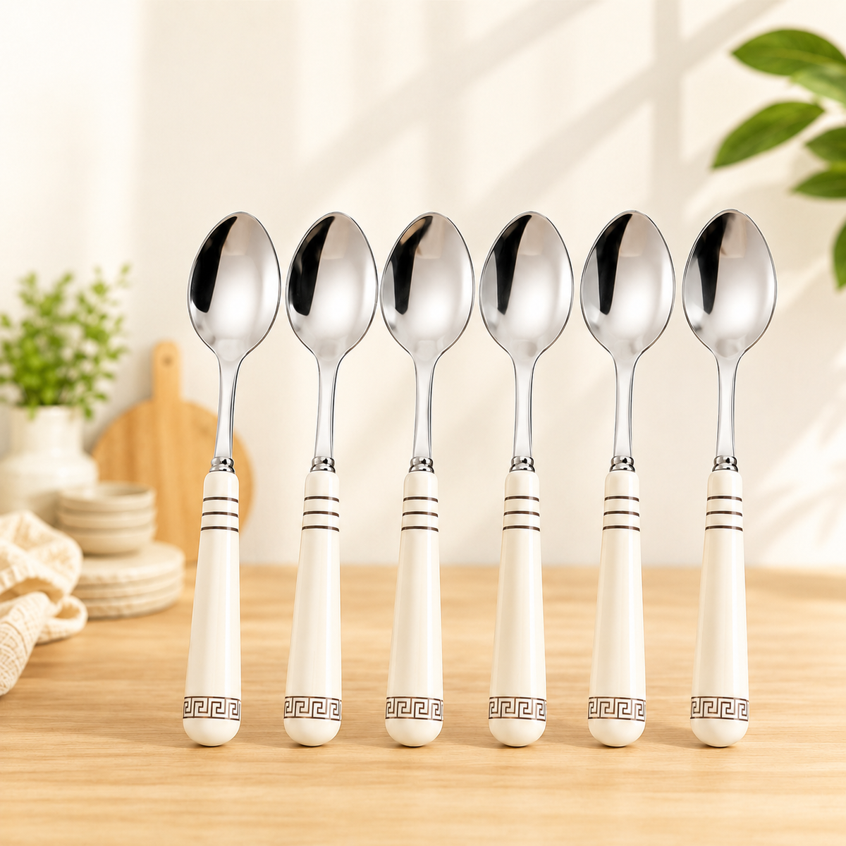 6 Piece Stainless Steel Serving Spoon Set with Decorative Handles