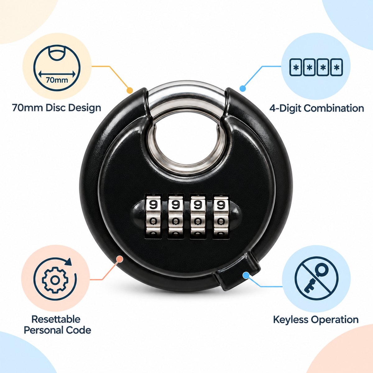 70mm Combination Disc Padlock – 4-Digit