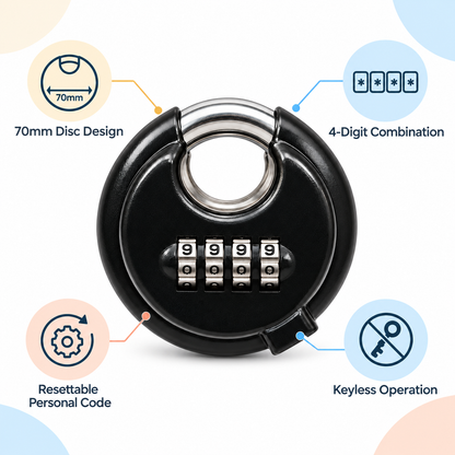 70mm Combination Disc Padlock – 4-Digit