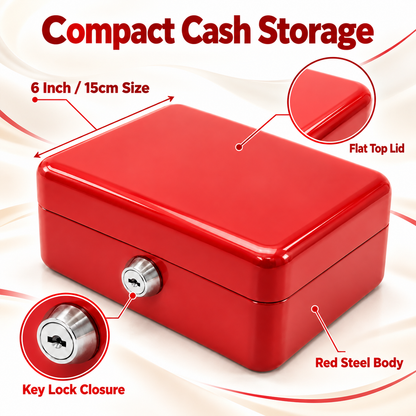 6 Inch Cash Box with Key Lock Red, Blue, Black