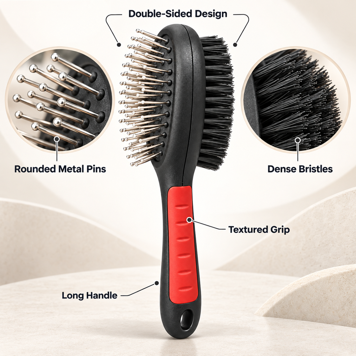 Small Double-Sided Pet Grooming Brush with Pins and Bristles