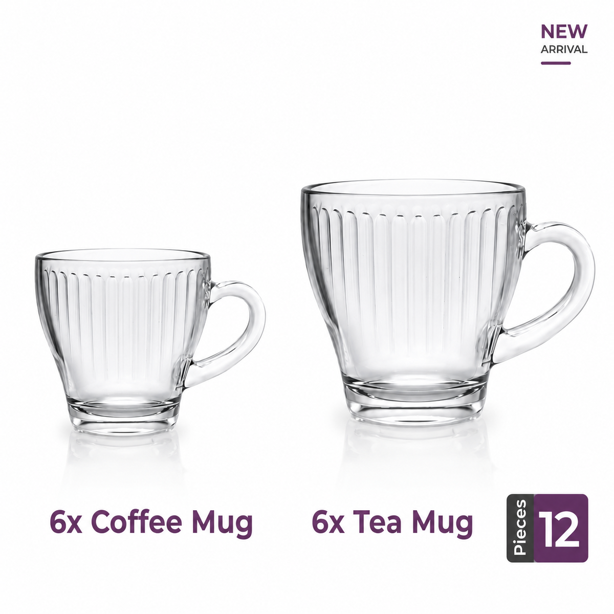 12Pcs Clear Glass Tea & Coffee Mug Set