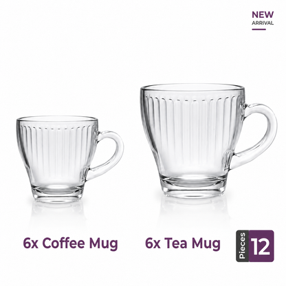 12Pcs Clear Glass Tea & Coffee Mug Set