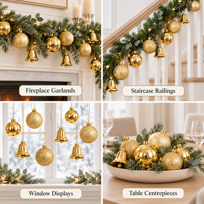Gold Christmas Ball Ornaments Box Set – Glitter & Shiny Snowman Design