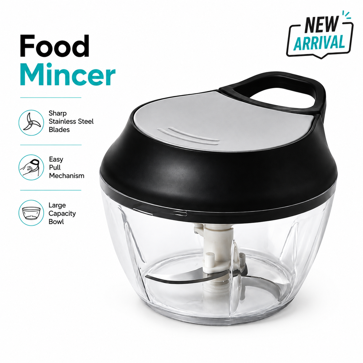 Manual Food Chopper with Pull Handle – Multi-Purpose Vegetable, Onion & Garlic Cutter