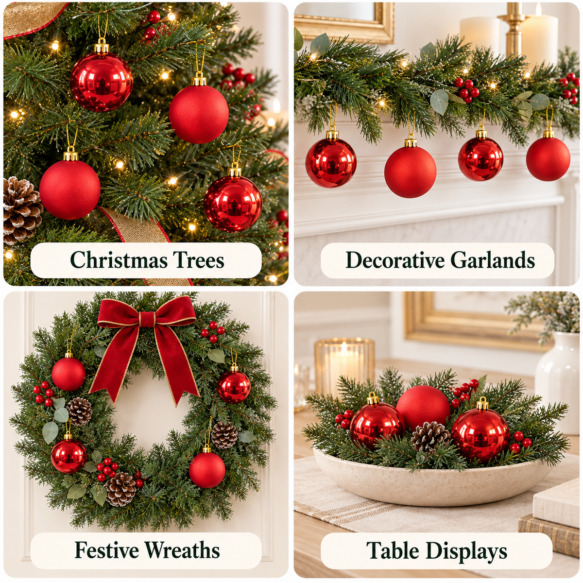 Red Christmas Ball Ornaments Box Set – Glitter & Matte Baubles