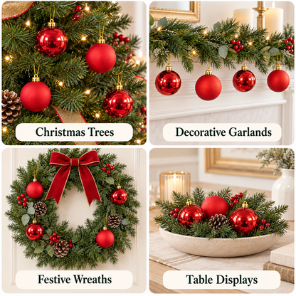 Red Christmas Ball Ornaments Box Set – Glitter & Matte Baubles