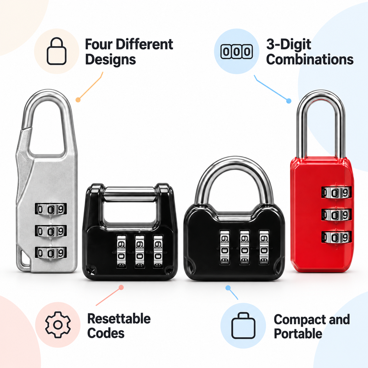 4-Piece Combination Padlock Set