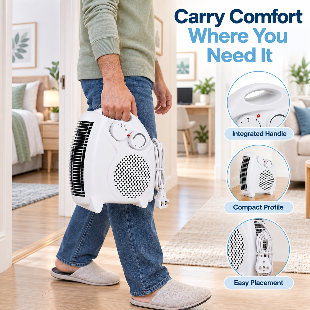 Compact Fan Heater 2000W – 1 Unit