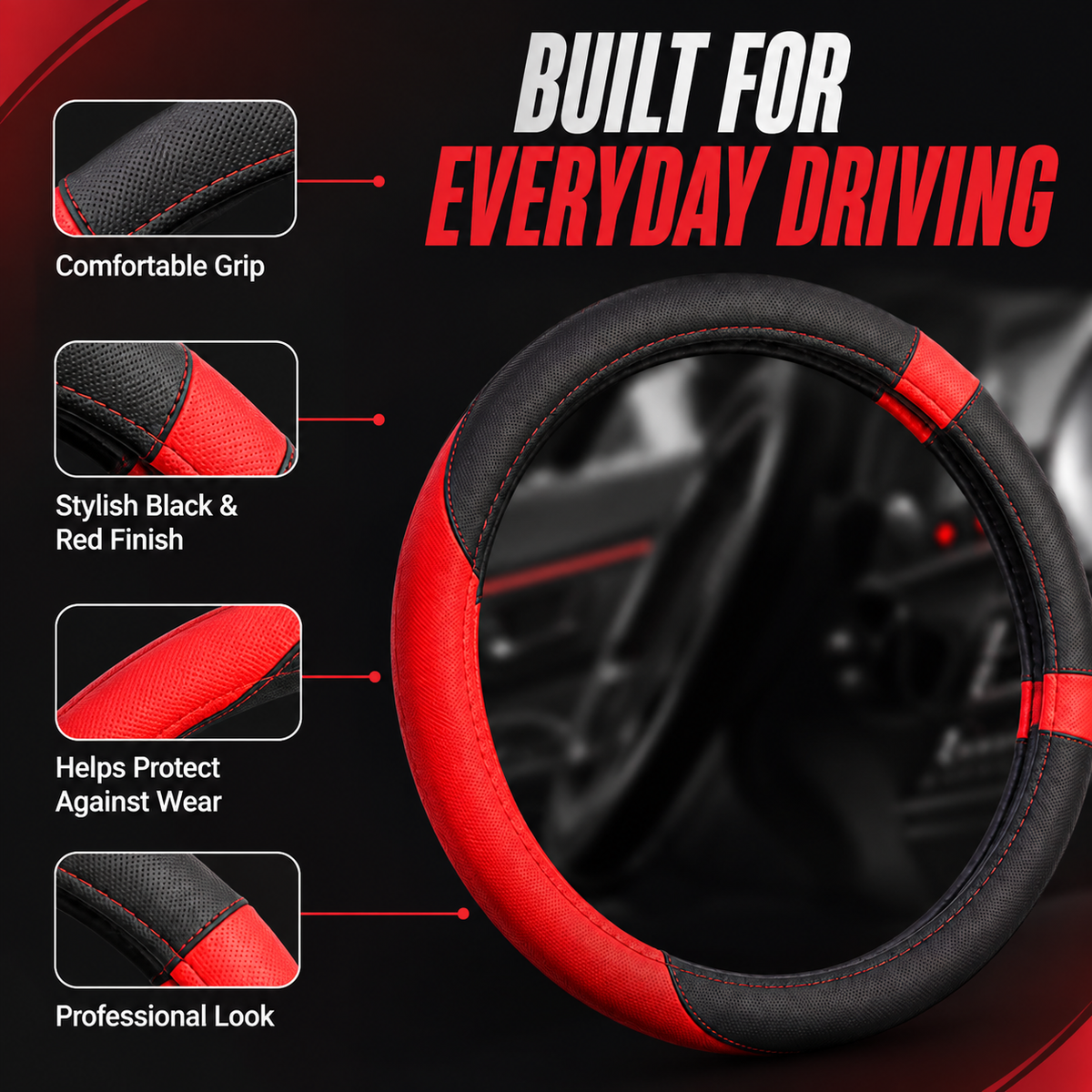 Steering Wheel Cover – Black/Red