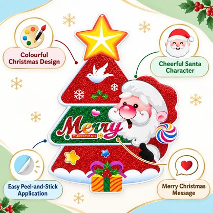 Glitter Christmas Tree Santa Hanging Decoration – Merry Christmas Star Sign, 28x38cm
