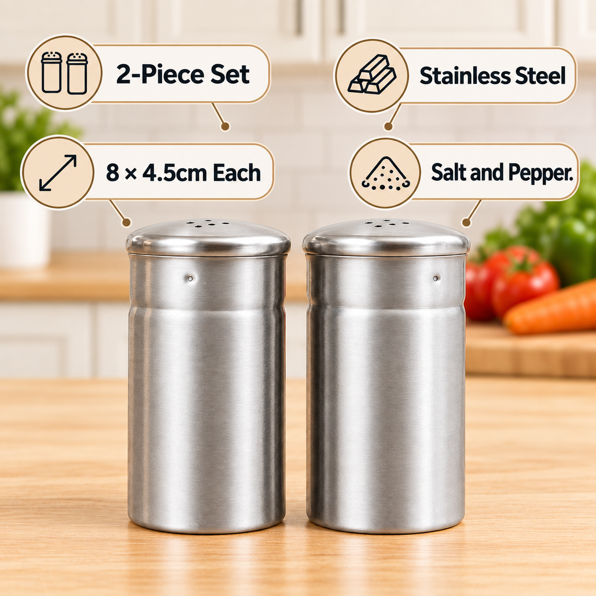 Stainless Steel Salt & Pepper Shaker Set – 2 Piece