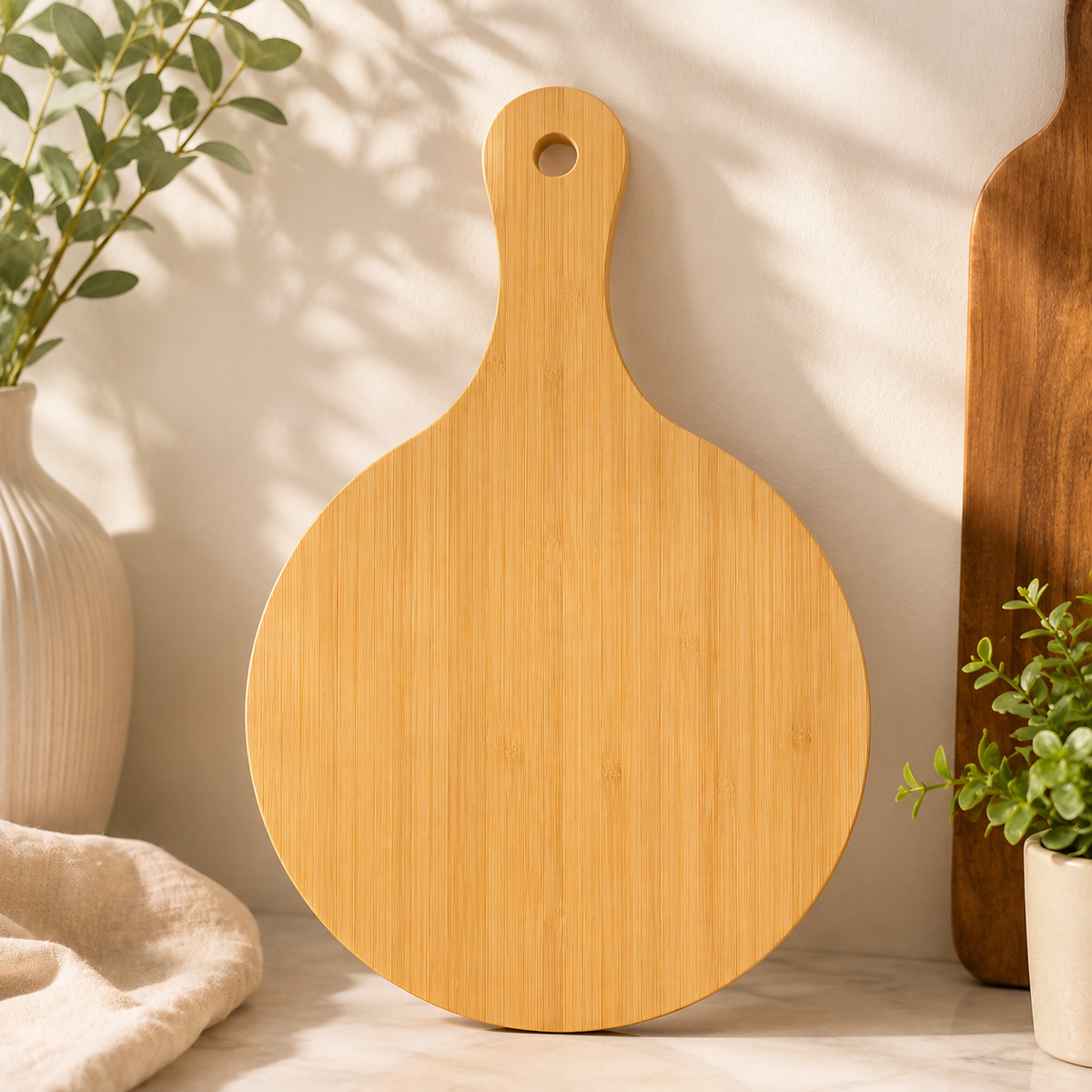 Round Bamboo Chopping Board with Handle 26x36cm
