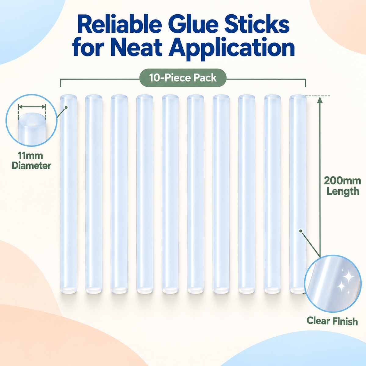 10pc Hot Glue Sticks – 11mm x 200mm Multipurpose